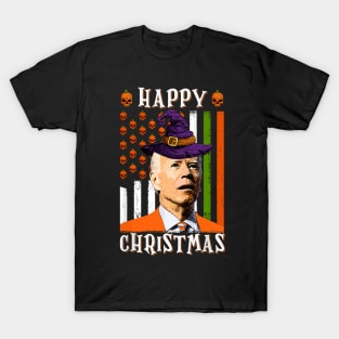 Happy Christmas Joe Biden Confused Pumpkin US Flag Halloween T-Shirt